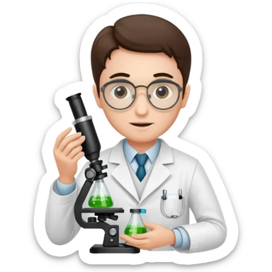 a victorian scientist carrying out an experiment with petri dish and microscope sticker