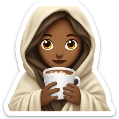 brunette girl wrapped in a blanket with a cup of hot chocolate sticker
