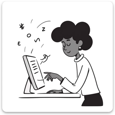 doodle style black woman coding with hand-drawn lines, playful sticker