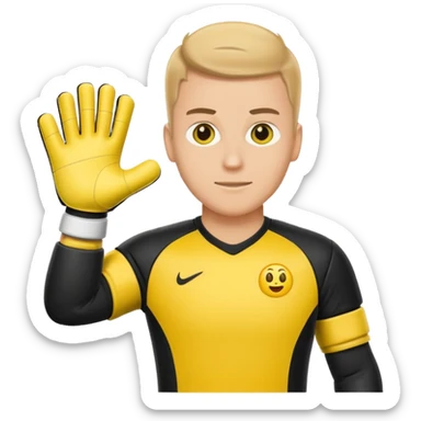 Football goalkeeper gloves with man goalkeeper and small emoji sticker