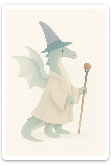 dragon wizard, watercolor art style sticker