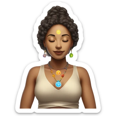 Light skin lady with 7 chakra symbols meditation  sticker