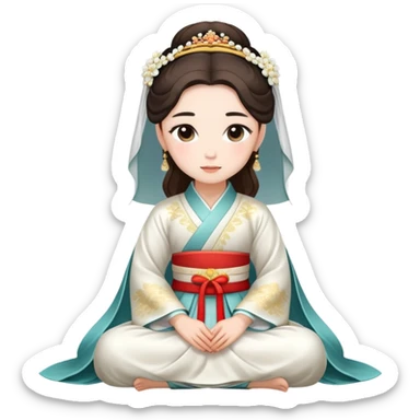 Beautiful girl wearing Hanfu wedding dress sitting sticker