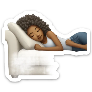lady with curly hair sleeping on couch sticker