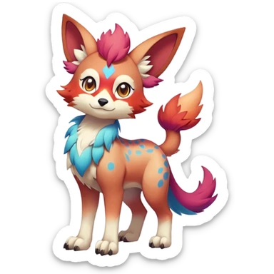 Vibrant Male multi-colored cute cool anime-styled Falvie-Fionbri-fantasy-creature-Fakémon-Pokémon, full body, with random markings sticker