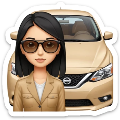 pretty tan girl with black hair in front of a nissan sentra SR 2016 sticker