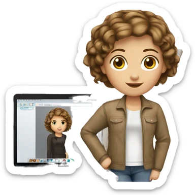 white Girl short brown hair with macbook sticker