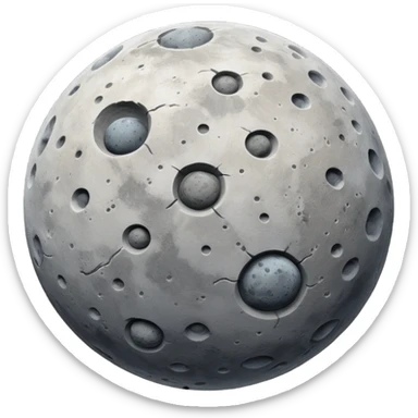 round rocky gray planet emoji, cratered asteroid or moon, pitted marks, rough patches sticker