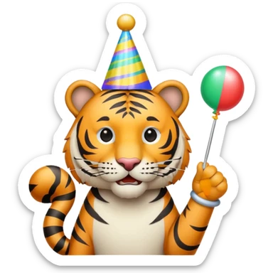 Party Tiger with a party hat and a party popper full body sticker