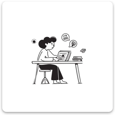 sketch of e-learning with laptop, books, and lightbulb icons sticker