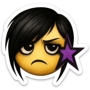 emo emoji, black and purple star, moody and dramatic, no background sticker