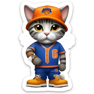 cat in timbs, New York knicks jersey and smoking  sticker