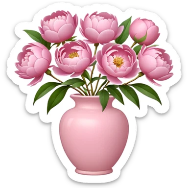 light pink peonies in a light pink vase, apple emoji style, variation 3 sticker