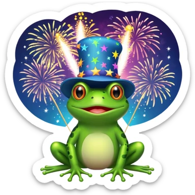 frog in a hat on the background of fireworks sticker