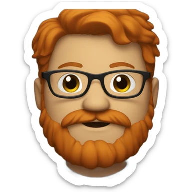 A red-haired fat guy with glasses and a beard sticker