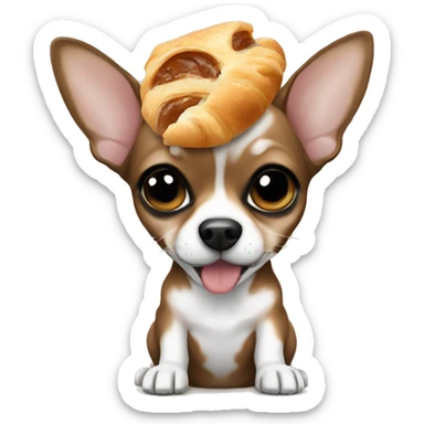 black and tan chihuahua puppy eating a croissant  sticker