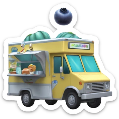 Rick and Morty’s ,space faring and Flying,Food truck selling blueberries baby food  sticker