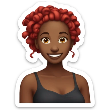 Pretty Black girl with red, scarlet locs with many beauty marks and thick eyebrows. Big smile. sticker