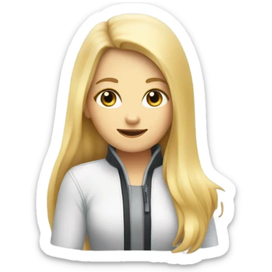 Generate an EMOJI of me (blond white girl) sitting on a rocket to display my growing career path sticker