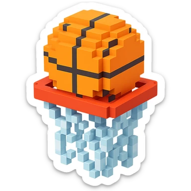 Voxel-style basketball in a net, no background, variation 1. sticker