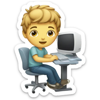 Boy with computer  sticker