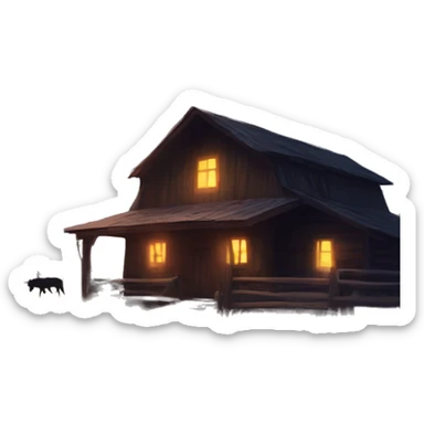 An eerie scene on a remote ranch with an otherworldly glow in the distance, capturing the mysterious allure of Skinwalker Ranch. sticker