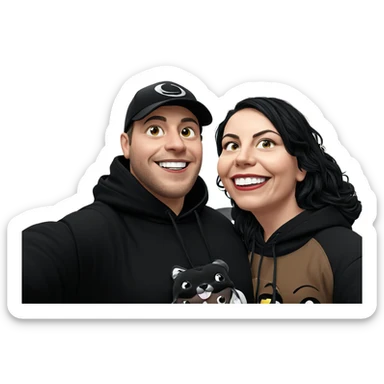 smiling duo with black hoodie sticker