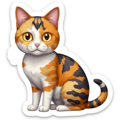 full body anxious looking colourful light patched calico tabby cat with hazel eyes sticker