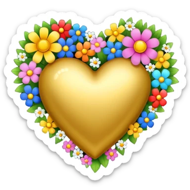 a golden heart studded with flowers sticker