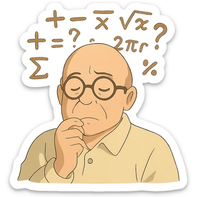 bald man with glasses, thinking, math symbols floating above his head sticker