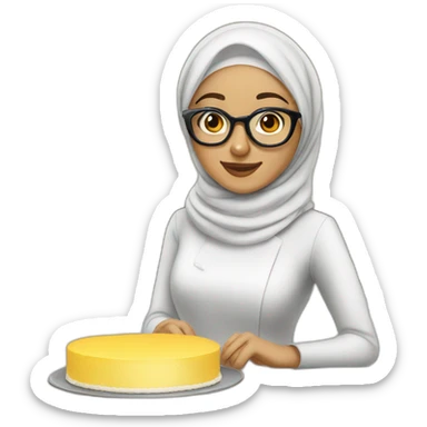 hijabi girl with glasses baking a cake sticker
