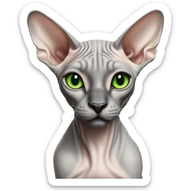 grey sphynx cat with green eyes and black nose sticker