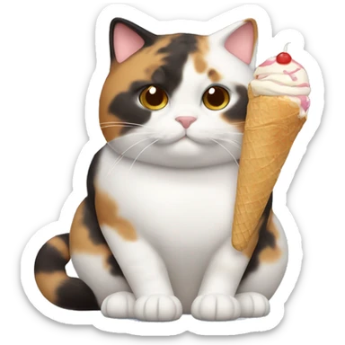 Realistic Fat calico cat with icecream sticker