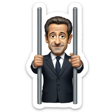 Nicolas sarkozy holding 1 vertical metal bar in each hand sticker