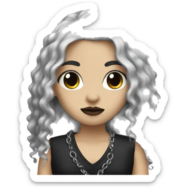 Goth girl with black eyes and a long black curly mullet sticker