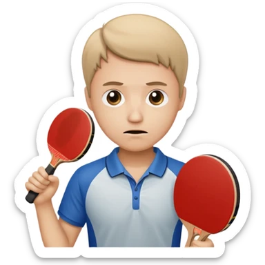 emoji of a lonely person with a sad expression, holding a table tennis racket sticker