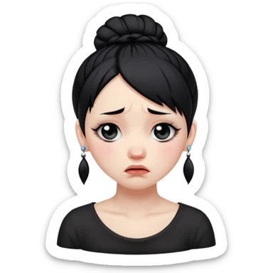 A girl who's goth with black hair in a bun crying in tears  sticker