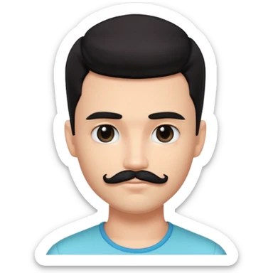 pretty handsome bratz man, has a square short black mustache with black black black eyes,  short dark hair, pale skin, defined jawline sticker