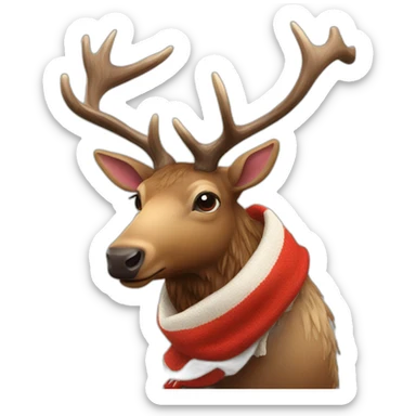 An elk wearing a scarf that is striped red and white sticker