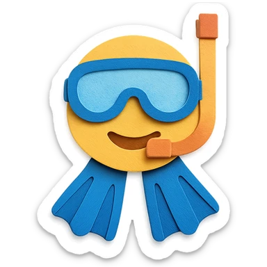 snorkel and flippers with layered paper effect on a white background in paper-craft style sticker