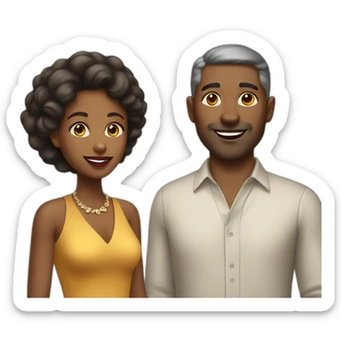 white man in late 50ties in love with younger black woman casual dressing sticker