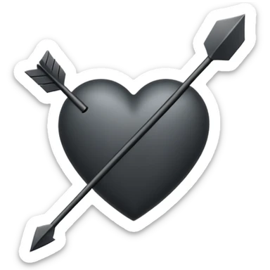 Black heart with cross arrow. Don't use red colour . Use normal Arrow which goes from one side and come out of other . Don't use fancy arrow. Make it that it goes from bottom right to come on top left. Don't use red colour. Use only one arrow 💘 sticker
