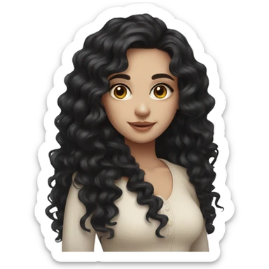 Beautiful girl, long black hair, curly hair, deep brown eyes, pale skin sticker