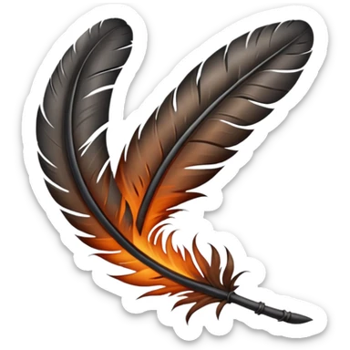 iOS emoji, dark fantasy feather, burned edges, ember glow, soft shadow, minimal sticker