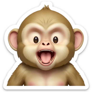 Cinematic Cute Yawning Macaque Portrait Emoji, Head tilted slightly with a dramatic, wide-open yawn, showcasing a gently textured face with half-closed, sleepy eyes and an open, relaxed mouth, Simplified yet irresistibly adorable features, highly detailed, glowing with a soft, cozy glow, high shine, relaxed yet expressive, stylized with a dash of whimsical charm, soft glowing outline, capturing the essence of a drowsy yet affectionate primate that appears ready to stretch out for a nap! sticker