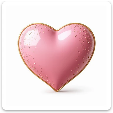photorealistic pink heart with sparkles, gold outline, and a glossy finish, white clean background sticker