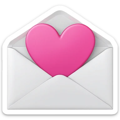 A 3D render of a white letter envelope with a vibrant pink heart sticker, clean background sticker