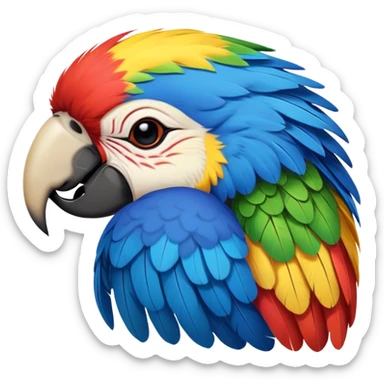 Meme-Worthy cute Sleeping Macaw Portrait Emoji, Head resting peacefully with a contented smile, showcasing a cascade of colorful feathers and eyes gently closed in serene slumber, Simplified yet comically adorable features, highly detailed, glowing with a soft, drowsy tropical light, high shine, relaxed and utterly lovable, stylized with an air of playful laziness, bright and heartwarming, soft glowing outline, capturing the essence of a sleeping parrot that feels destined to become the next viral icon of adorable rest! sticker