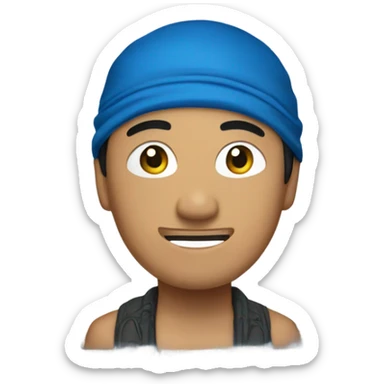 Asian man wearing blue paisley bandanna sticker