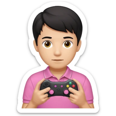 generate a pretty tan bratz boy with a pink polo. Holding a gaming controller in hand. Black hair sticker